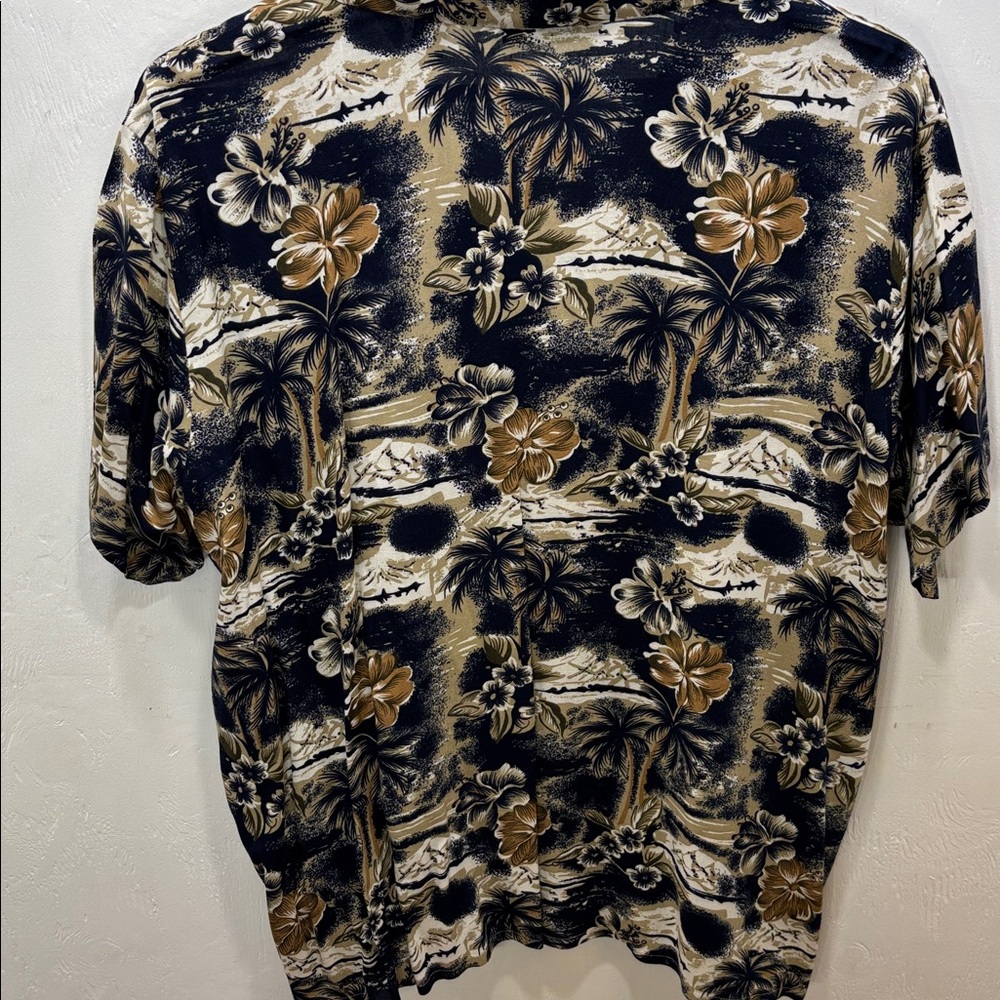 Karen Scott Classic Hawaiian Tropical Floral Navy & Brown Button Down Shirt XL - Picture 6 of 6